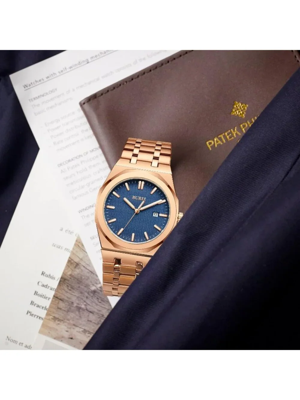 Men's Rose Golden Analog Quartz Stainless Steel Waterproof Round Luxury Watch